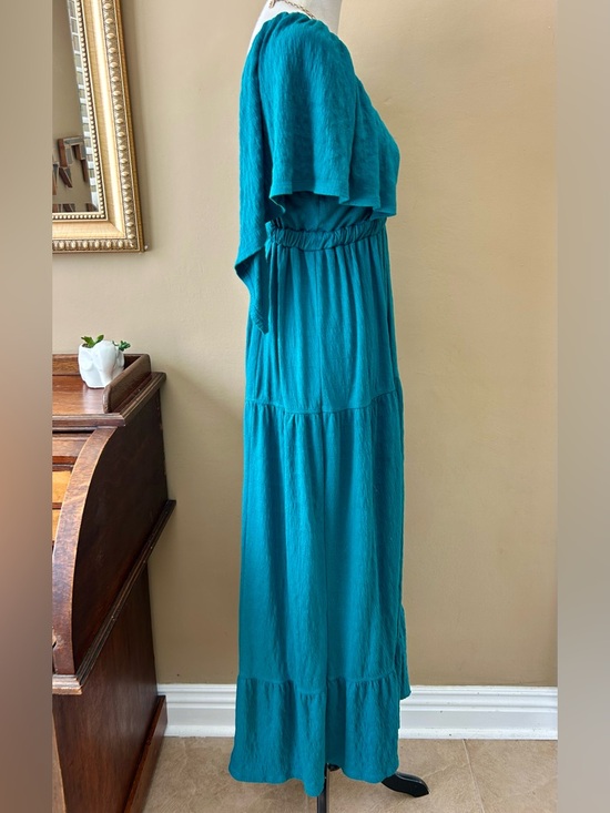 Free People Beach La La Maxi Dress Tiered Flutter Sleeve Teal Blue Green Size S - Picture 10 of 13